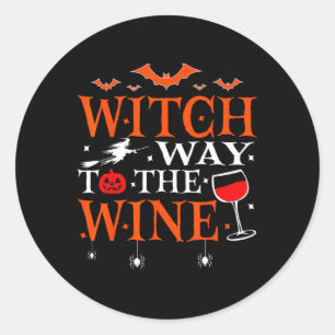 Pegatina Redonda Camino Bruto A La Graciosa Beber Vino Halloween