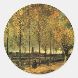 Pegatina Redonda Camino con Álamo por Vincent van Gogh