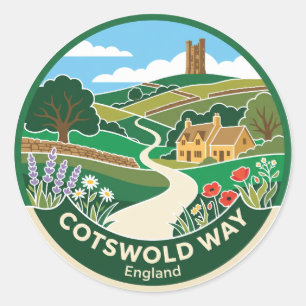 Pegatina Redonda Camino de Cotswold Inglaterra