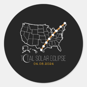 Pegatina Redonda Camino De La Camisa De Eclipse Solar 2024 Del Mapa
