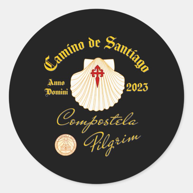 Pegatina Redonda Camino De Santiago Anno Domini 2023 Caza (Anverso)