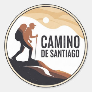 Pegatina Redonda Camino de Santiago Hiker Senderismo Sunset