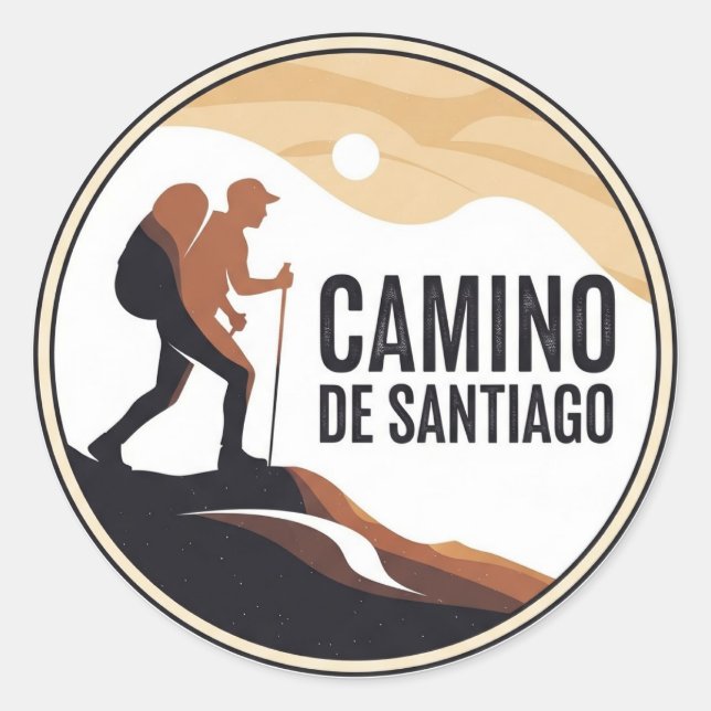 Pegatina Redonda Camino de Santiago Hiker Senderismo Sunset (Anverso)