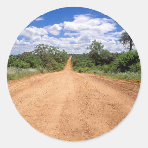 Pegatina Redonda Camino de tierra, Parque Nacional Kruger, Mpumalan