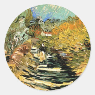 Pegatina Redonda Camino de Vincent van Gogh en Saint-Remy, Figura F