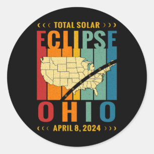 Pegatina Redonda Camino Vintage De Eclipse Solar Totalidad Abril 8 