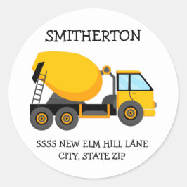 Pegatina Redonda Camión amarillo Camión Dirección de fiesta de cump