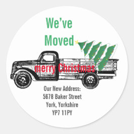 Pegatina Redonda Camión árbol de Navidad que hemos movido la Invita