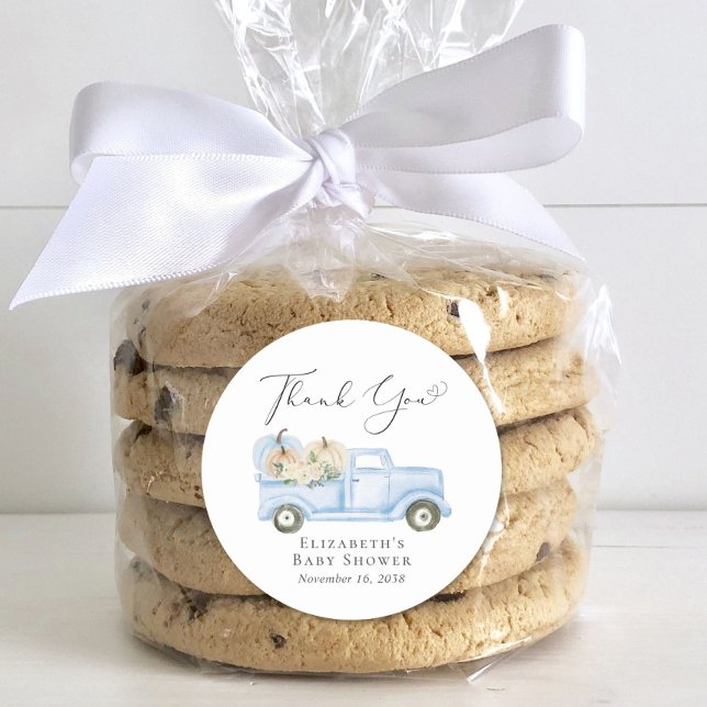 Pegatina Redonda Camión azul calabaza Niño Bebé Ducha Gracias (Subido por el creador)