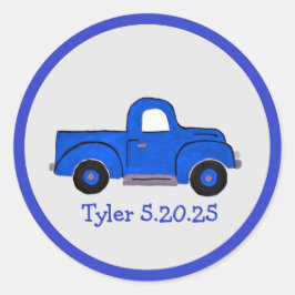 Pegatina Redonda Camión azul de época pintado a mano