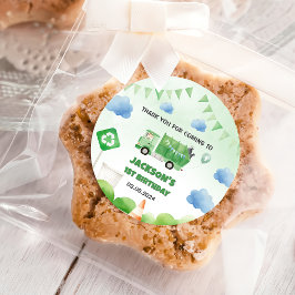 Pegatina Redonda Camión basura de basura Fiesta de cumpleaños 1