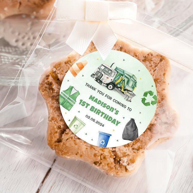 Pegatina Redonda Camión basura de basura Fiesta de cumpleaños 1 (Subido por el creador)