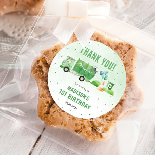 Pegatina Redonda Camión basura de basura Fiesta de cumpleaños 1