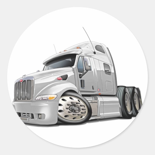 Pegatina Redonda Camión blanco Peterbilt (Anverso)