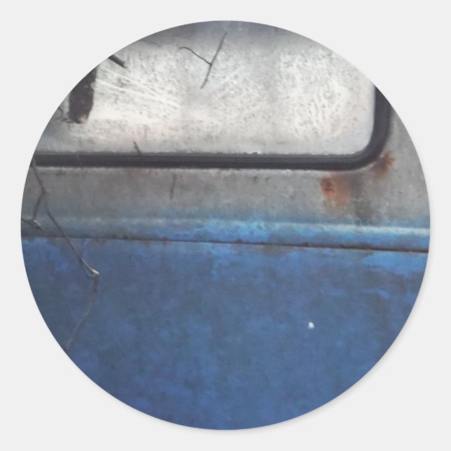 Pegatina Redonda Camión blanco y azul brillante (Anverso)