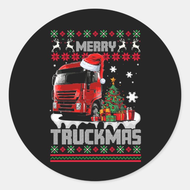 Pegatina Redonda Camión camionero de camionetas merry hace feliz Na (Anverso)