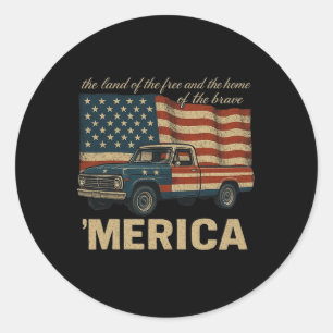 Pegatina Redonda Camión Clic Vintage Merica Bandera Americana Usa 4