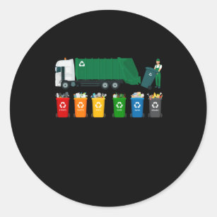 Pegatina Redonda Camión de basura reciclado