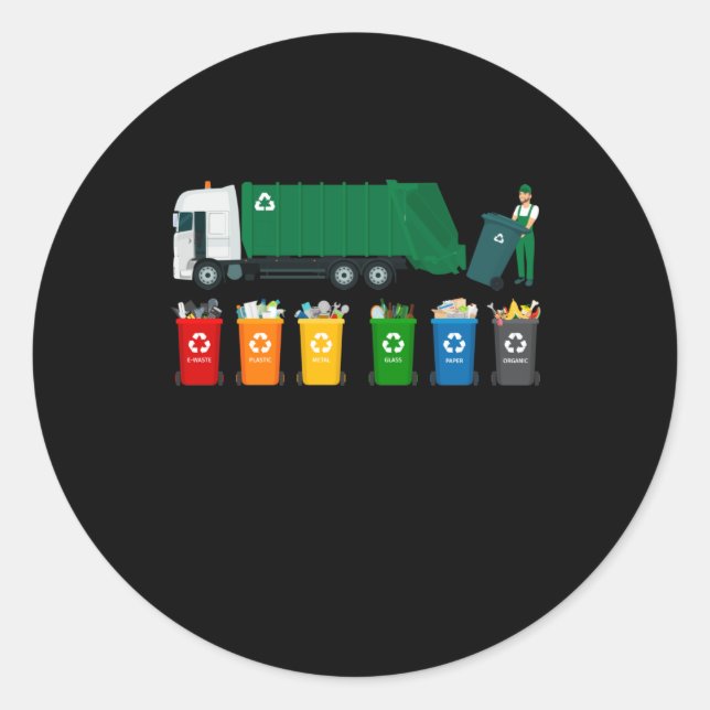 Pegatina Redonda Camión de basura reciclado (Anverso)