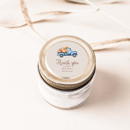 Pegatina Redonda Camión de calabaza azul Baby Shower Fall Boy