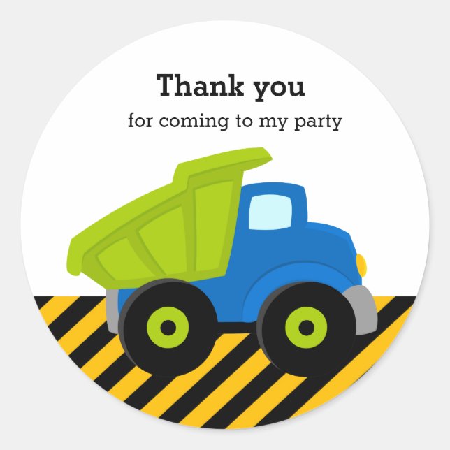 Pegatina Redonda Camión de construcción (Anverso)