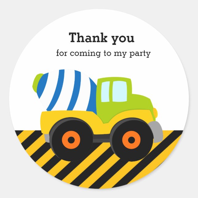 Pegatina Redonda Camión de construcción (Anverso)