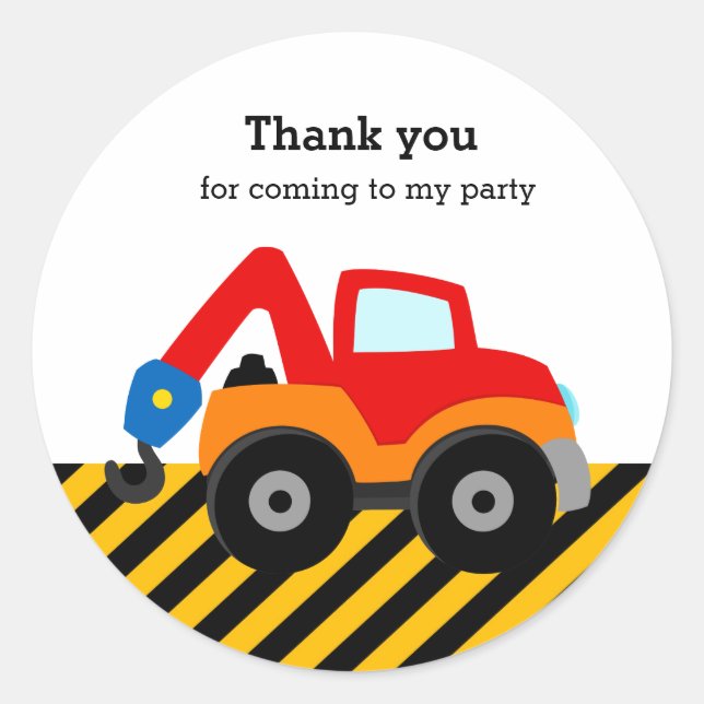 Pegatina Redonda Camión de construcción (Anverso)