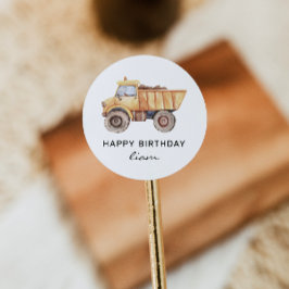 Pegatina Redonda Camión de construcción Cumpleaños Moderno Mínimo