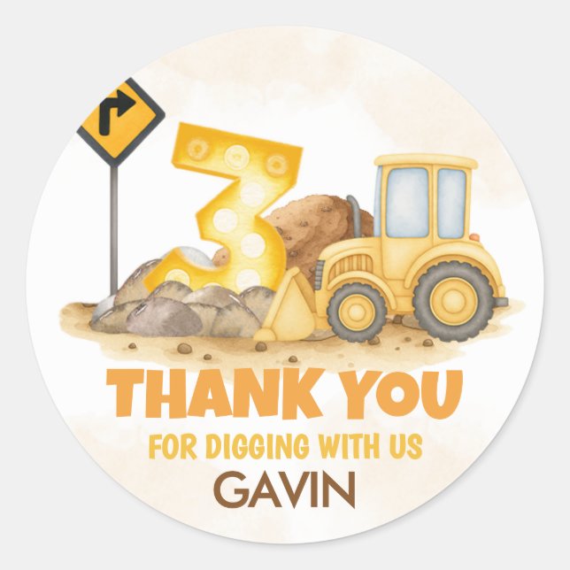 Pegatina Redonda Camión de construcción de excavación Fiesta del te (Anverso)