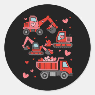Pegatina Redonda Camión de Construcción Divertido San Valentín Niño