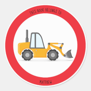 Pegatina Redonda Camión de construcción Este libro pertenece a