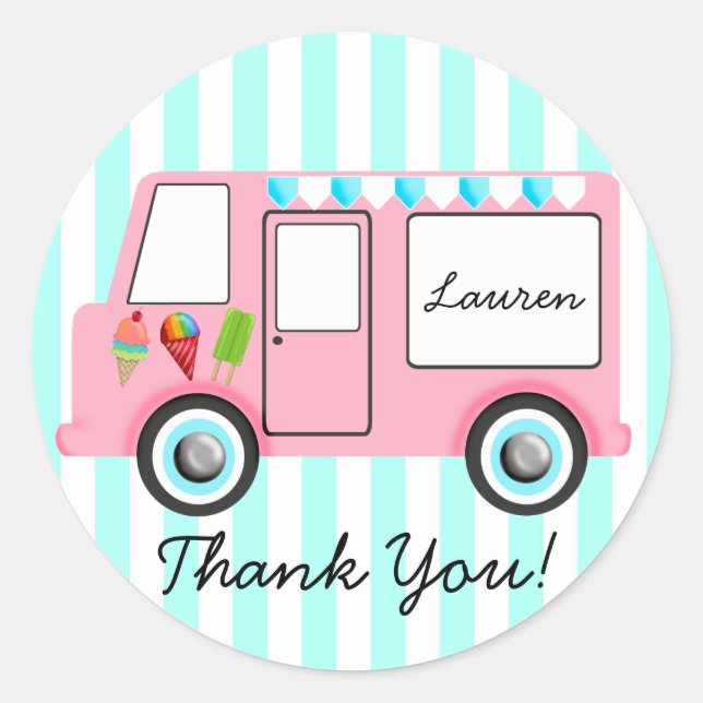 Pegatina Redonda Camión de crema de hielo (Anverso)