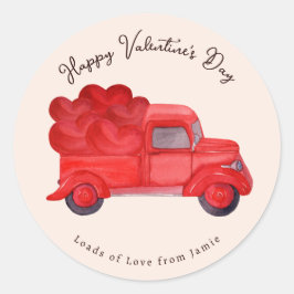 Pegatina Redonda Camión de entrega de corazón rojo de San Valentín