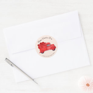 Pegatina Redonda Camión de entrega de corazón rojo de San Valentín
