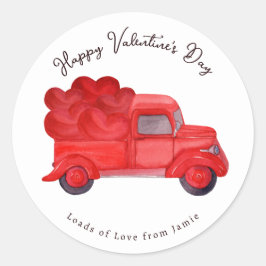Pegatina Redonda Camión de entrega de corazón rojo de San Valentín