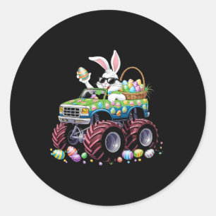 Pegatina Redonda Camión de Monstruo de Pascua Feliz Conejo Ama a lo