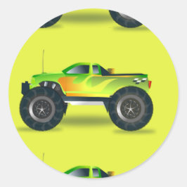 Pegatina Redonda Camión de monstruos en verde limón