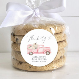 Pegatina Redonda Camión Floral De Calabaza Niña Ducha Gracias