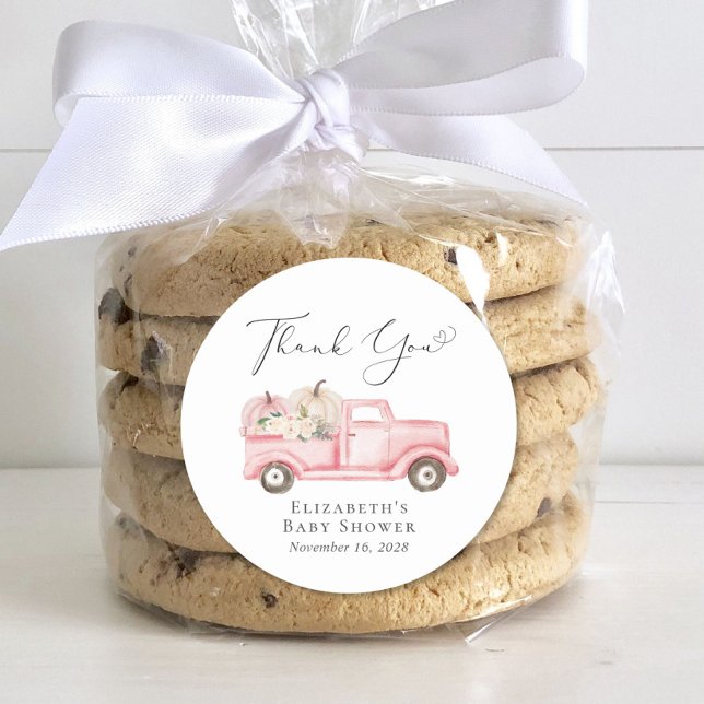 Pegatina Redonda Camión Floral De Calabaza Niña Ducha Gracias (Subido por el creador)