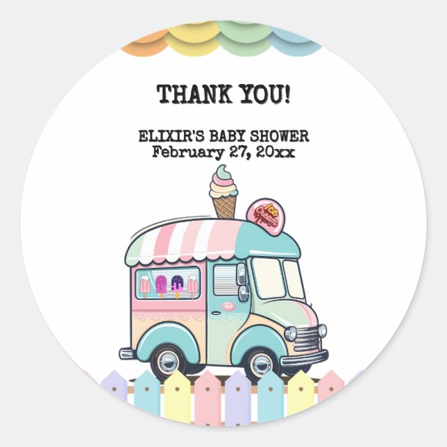 Pegatina Redonda Camión moderno con crema de hielo aspira Baby Show (Anverso)
