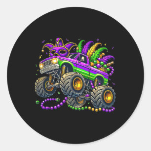 Pegatina Redonda Camión monstrual de Niños Pequeños Mardi Gras