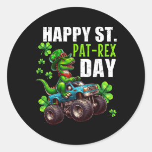 Pegatina Redonda Camión monstrual T-rex de St Patrick Day