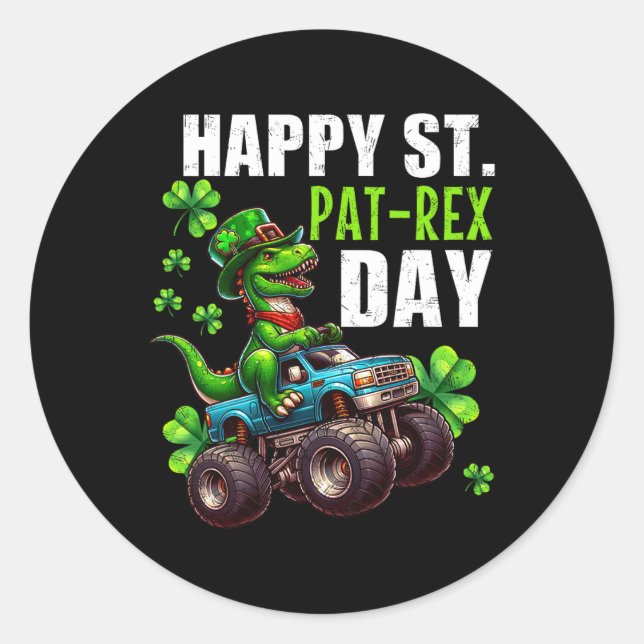 Pegatina Redonda Camión monstrual T-rex de St Patrick Day (Anverso)