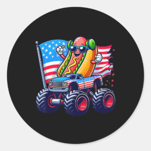 Pegatina Redonda Camión Monstruo American Sungles Hotdog 4 De Julio