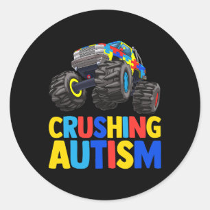 Pegatina Redonda Camión monstruo aplastando autismo australiano con