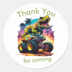 Pegatina Redonda Camión Monstruo Dino T-Rex, Gracias