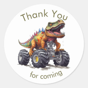 Pegatina Redonda Camión Monstruo Dinosaurio T-Rex, Gracias