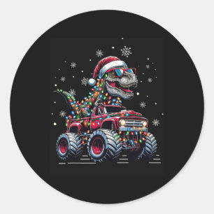 Pegatina Redonda Camión Monstruo Dinosaurio Trex Navidad Niños 