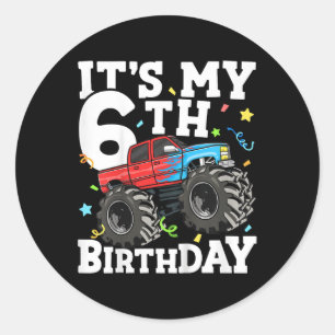 Pegatina Redonda Camión Monstruo Infantil Es Mi Cumpleaños 6 Niño 6