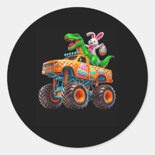 Pegatina Redonda Camión Monstruo Pascua Bunny T-rex Dino Divertido 